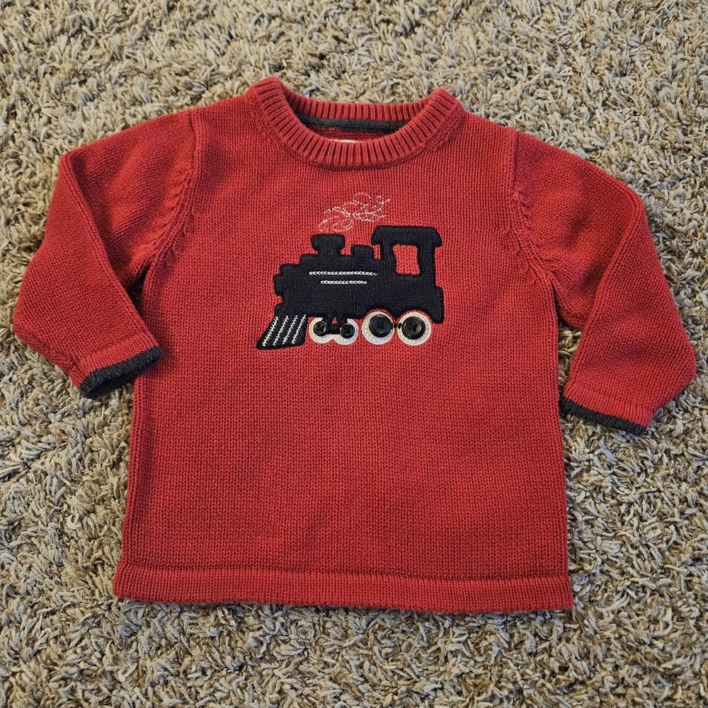 Oshkosh Sweater Size 18 Months Train Red Knit 100% Cotton Pullover